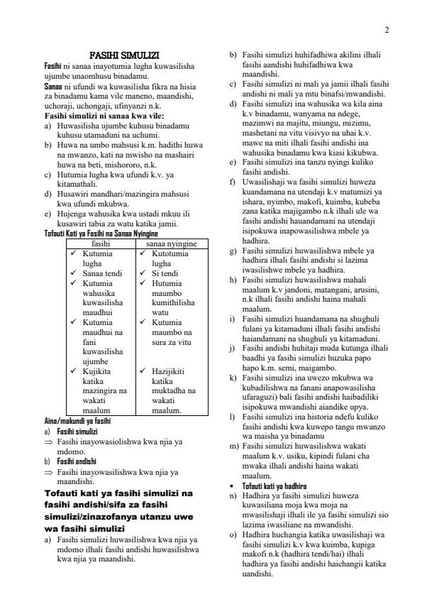 Page 2 – Kiswahili Fasihi Simulizi Notes - Detailed and Comprehensive – Kenyaplex