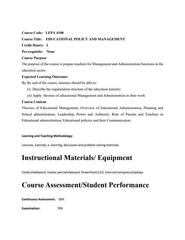 Page 1 – LEPA 4100: Educational Policy and Management Notes – Kenyaplex