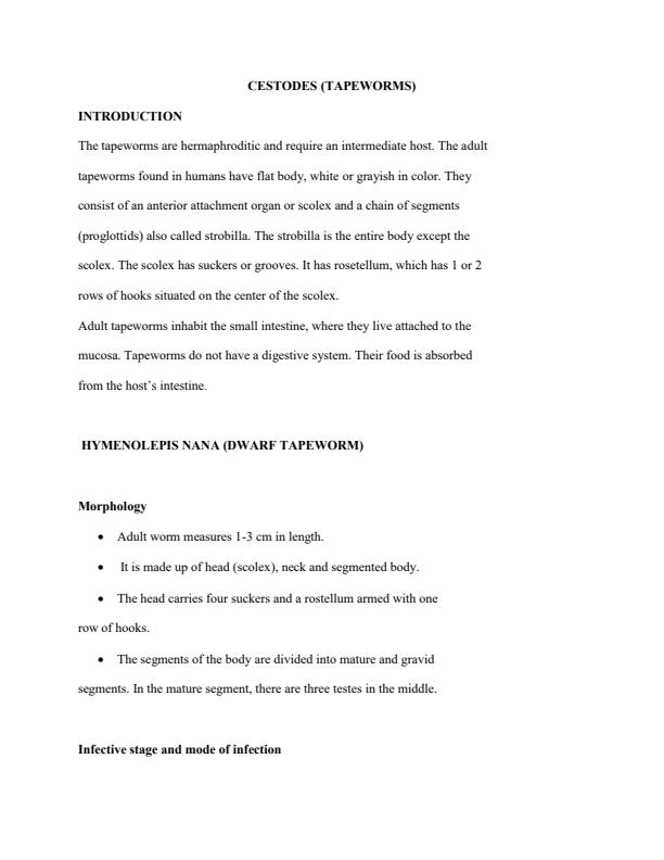 Page 1 – Lecture Notes on Cestodes (Tapeworms) – Kenyaplex