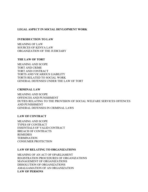 Page 1 – Legal Aspect in Social Development Work Notes – Kenyaplex