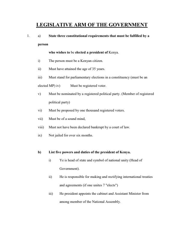 Page 1 – Legislative Arm of the Government Topical Questions and Answers – Kenyaplex