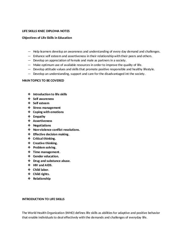 Page 1 – Life Skills Notes – Kenyaplex