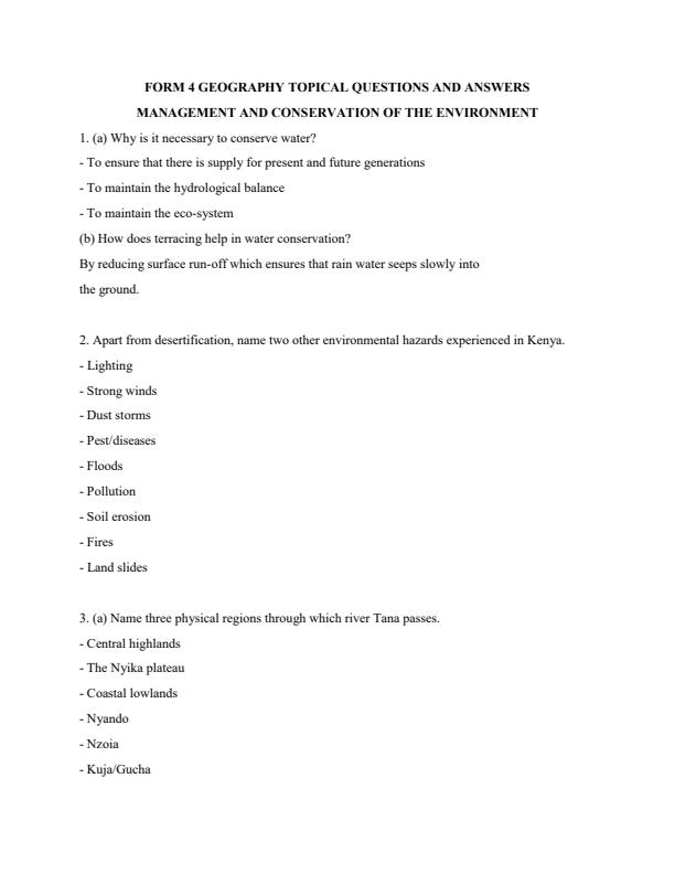 Page 1 – Management and Conservation of the Environment Topical Questions and Answers – Kenyaplex