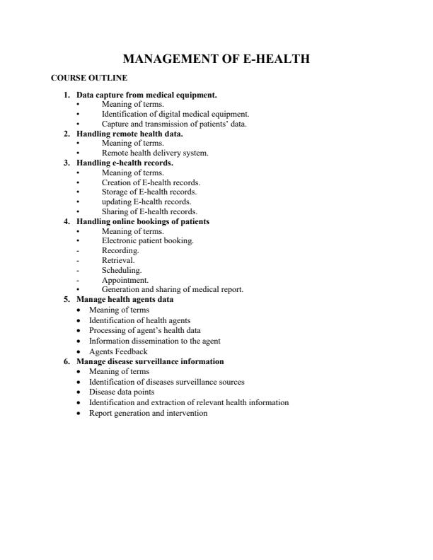 Page 1 – Management of E-health Notes – Kenyaplex