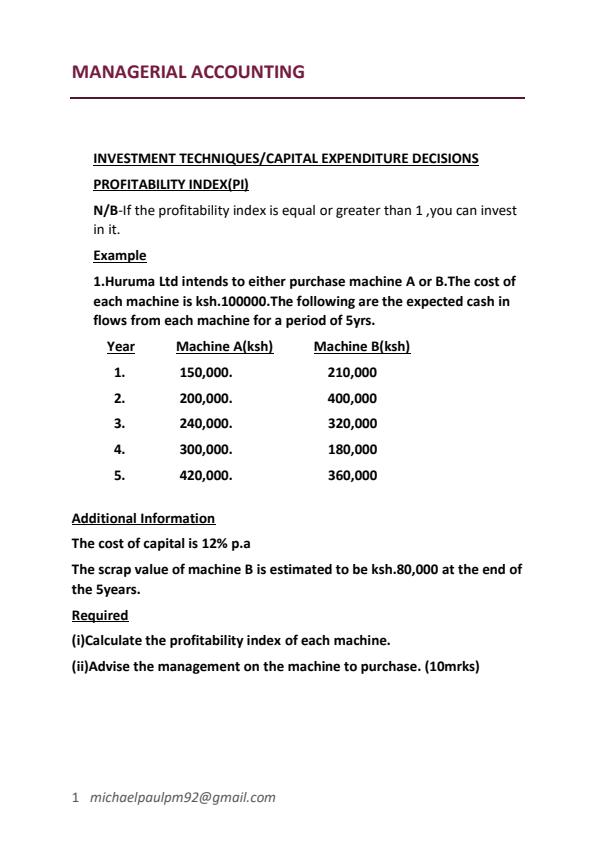 Page 1 – Managerial Accounting Sample Questions and Answers – Kenyaplex