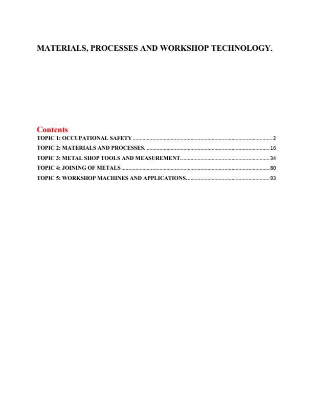 Page 1 – Material Processes and Workshop Technology Notes: Diploma in Electrical and Electronics Engineering Module 1 – Kenyaplex