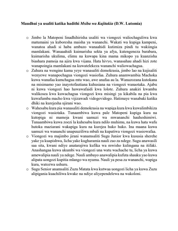 Page 1 – Maudhui ya Usaliti Katika Hadithi Msiba wa Kujitakia (D.W. Lutomia) – Kenyaplex