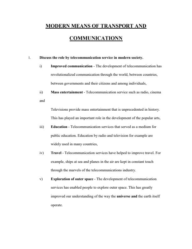 Page 1 – Modern Means of Transport and Communication Topical Questions and Answers – Kenyaplex