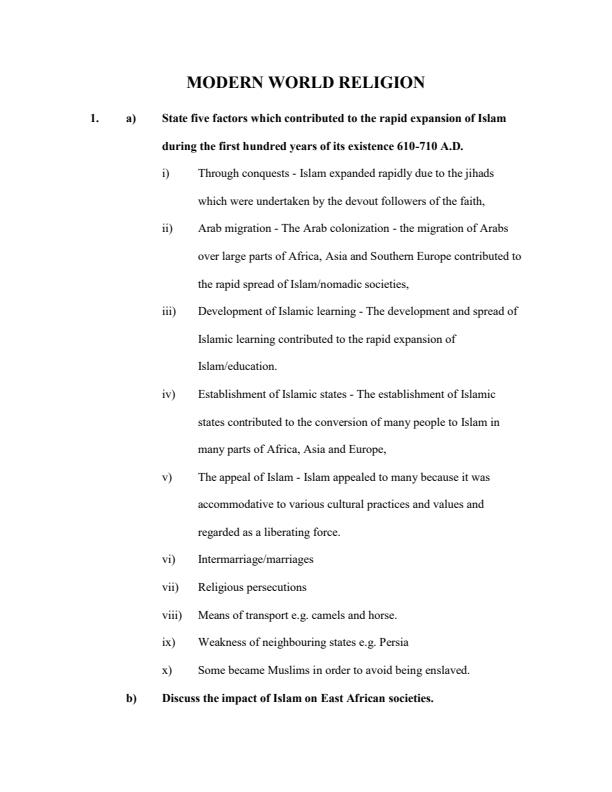 Page 1 – Modern World Religion Topical Questions and Answers: Form 2 History and Government – Kenyaplex