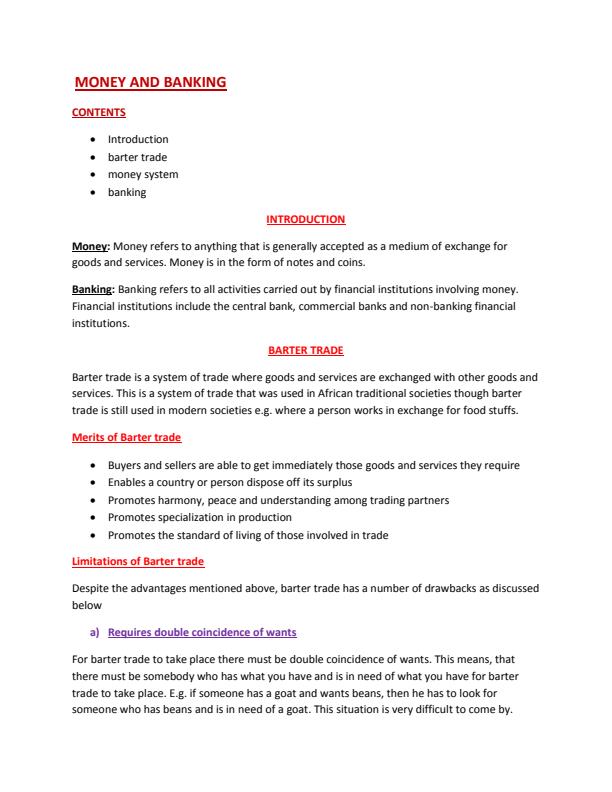 Page 1 – Money and Banking Notes: Form 4 Business Studies – Kenyaplex