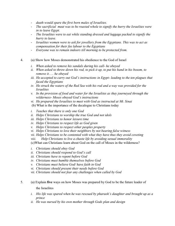 Page 2 – Moses and the Sinai Covenant Topical Questions and Answers: Form 1 CRE – Kenyaplex