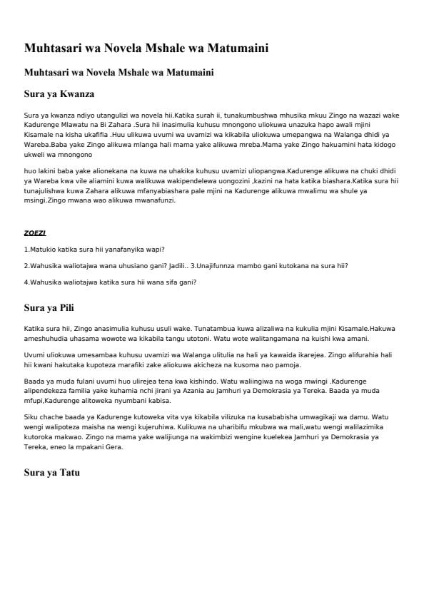 Page 1 – Muhtasari wa Novela Mshale wa Matumaini – Kenyaplex