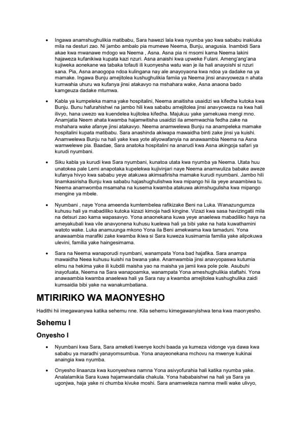 Page 2 – Muhtasari wa Sura/Mtiririko wa Maonyesho - Mwongozo wa Bembea ya Maisha – Kenyaplex