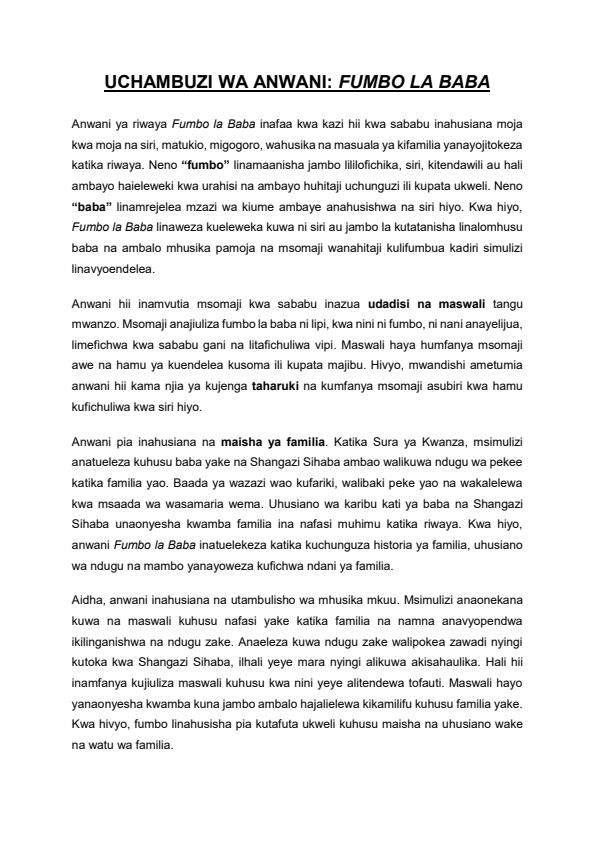 Page 3 – Mwongozo Wa Fumbo La Baba: Muhtasari, Maudhui, Wahusika na Maswali – Kenyaplex