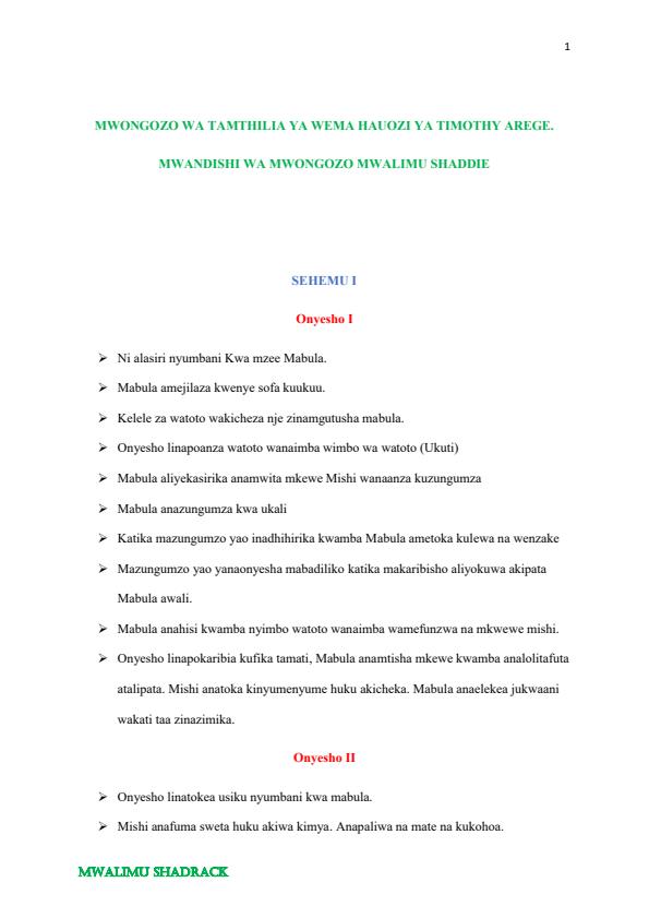 Page 1 – Mwongozo Wa Tamthilia Ya Wema Hauozi ya Timothy Arege Grade ya Nane – Kenyaplex