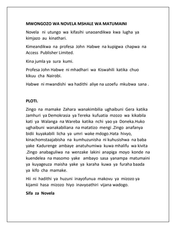 Page 1 – Mwongozo wa Novela ya Mshale wa Matumaini – Kenyaplex