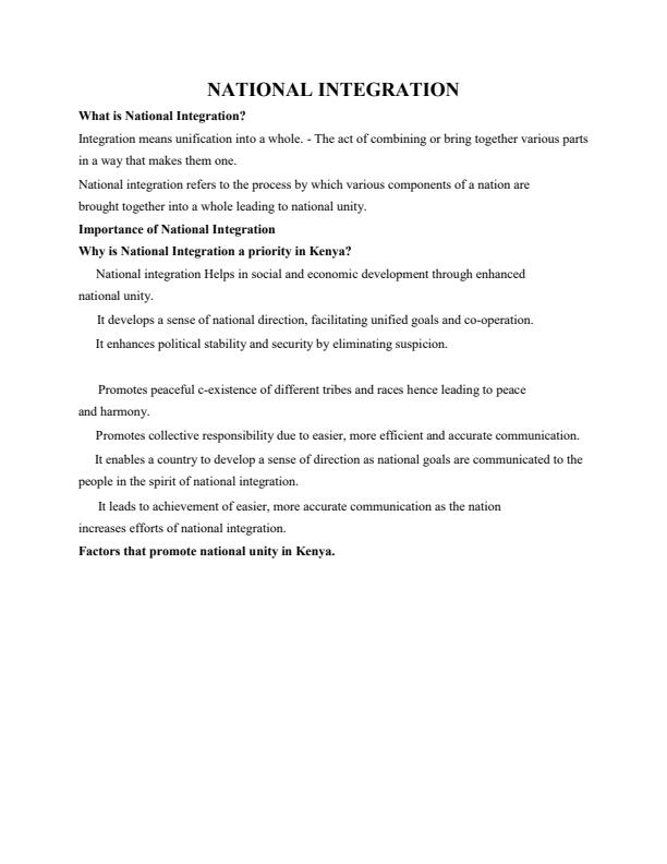 Page 1 – National Integration Notes: Form 1 History and Government – Kenyaplex