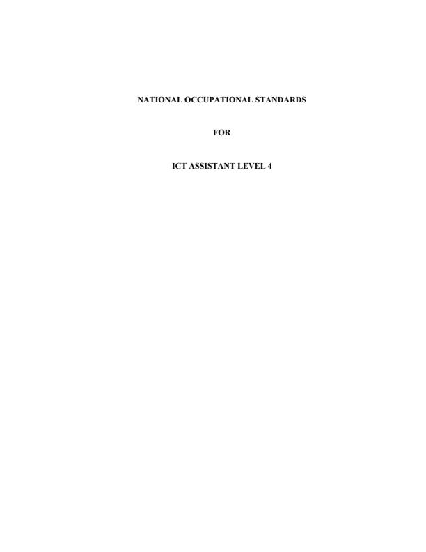 Page 1 – National Occupational Standards For ICT Assistant Level 4 Notes – Kenyaplex