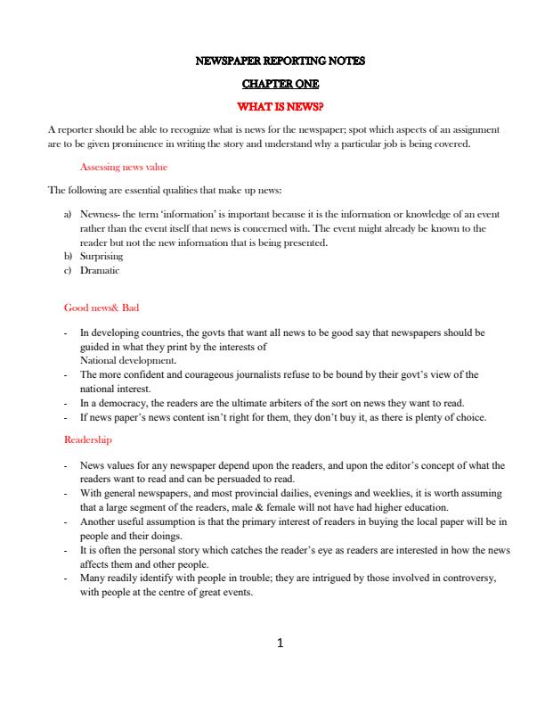 Page 1 – Newspaper Reporting Notes – Kenyaplex