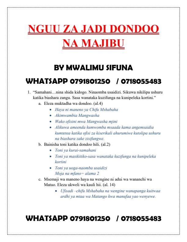 Page 1 – Nguu za Jadi Dondoo na Majibu – Kenyaplex