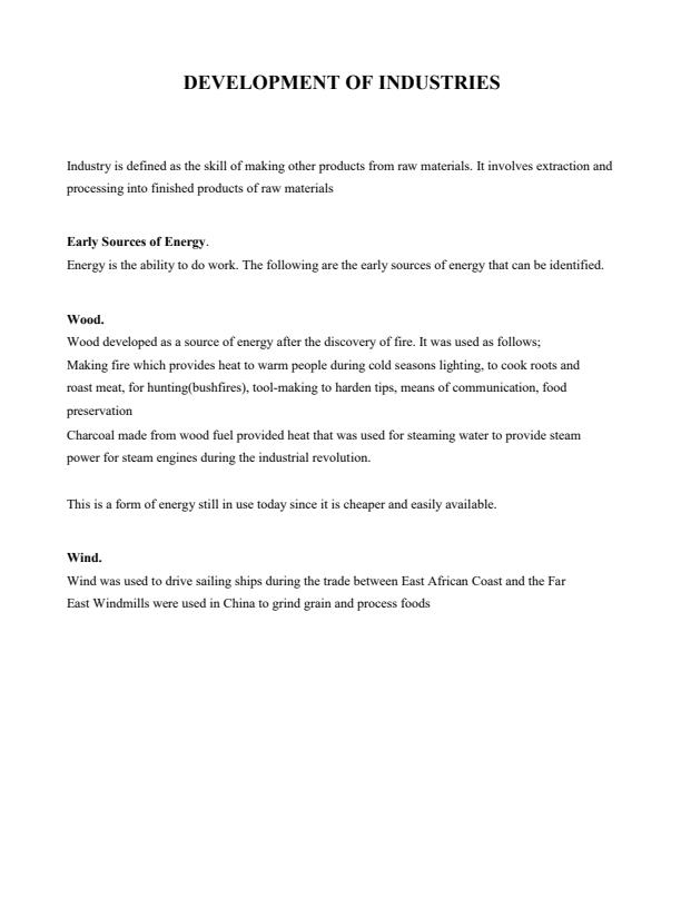 Page 1 – Notes on Development of Industries: Form 2 History and Government – Kenyaplex