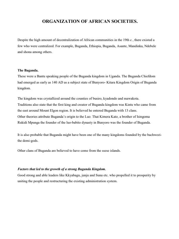 Page 1 – Notes on Organization of African Society: Form 2 History and Government – Kenyaplex