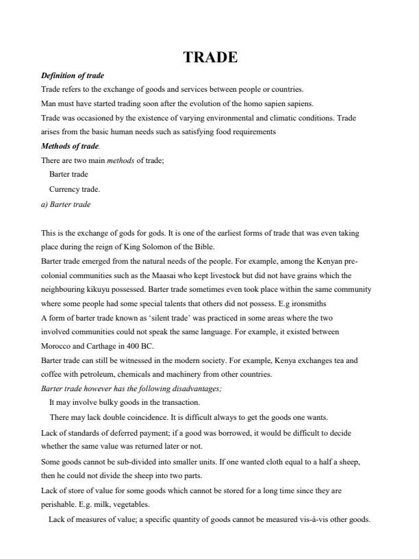 Page 1 – Notes on Trade: Form 2 History and Government – Kenyaplex