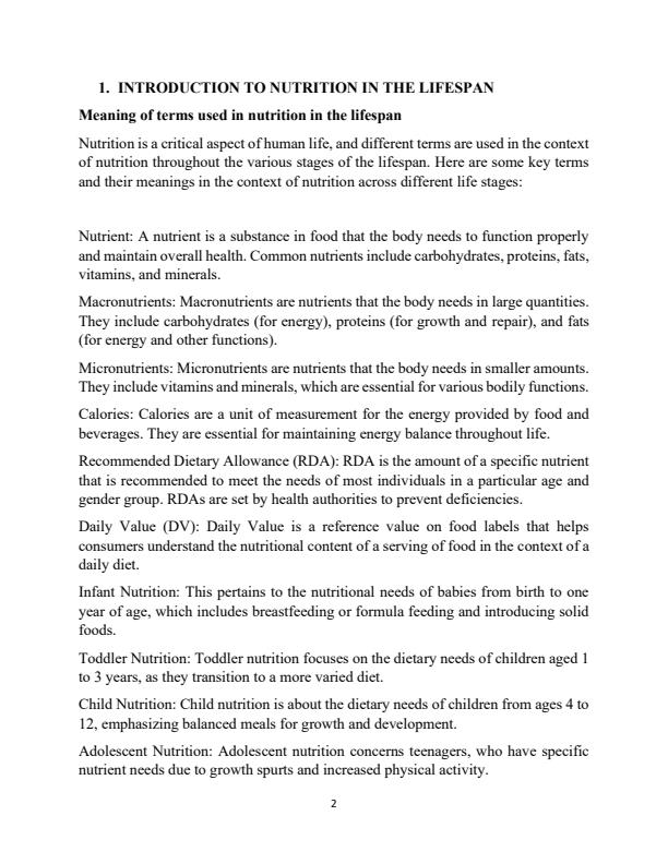 Page 1 – Nutrition in the Lifespan Notes – Kenyaplex