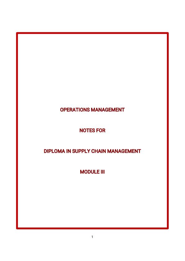 Page 1 – Operations Management Notes for Diploma in Supply Chain Management – Kenyaplex