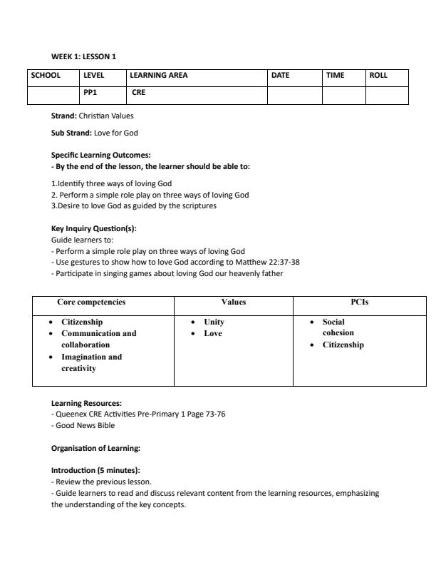Page 1 – PP1 CRE Lesson Plans Term 3 - Queenex – Kenyaplex