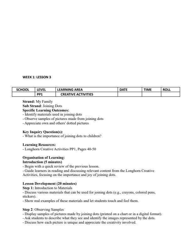 Page 4 – PP1 Creative Activities Lesson Plans Term 2 - Longhorn – Kenyaplex