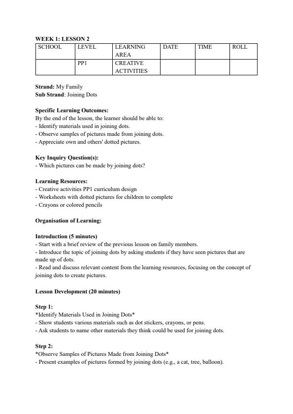 Page 3 – PP1 Creative Activities Lesson Plans Term 2 - Rationalized – Kenyaplex
