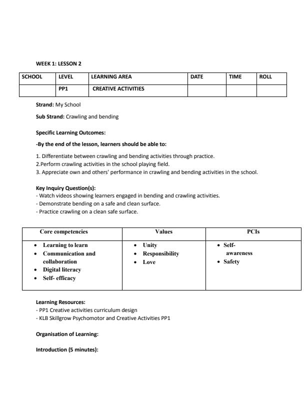 Page 3 – PP1 Creative Activities Lesson Plans Term 3 - KLB Skillgrow – Kenyaplex