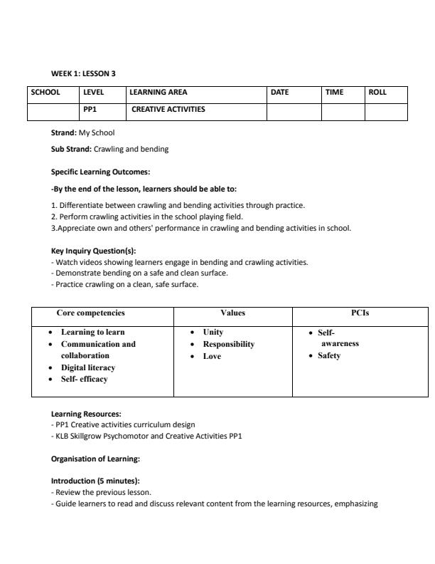 Page 5 – PP1 Creative Activities Lesson Plans Term 3 - KLB Skillgrow – Kenyaplex