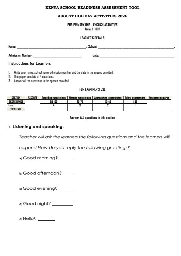 Page 1 – PP1 English Activities August 2026 Holiday Assgnment – Kenyaplex