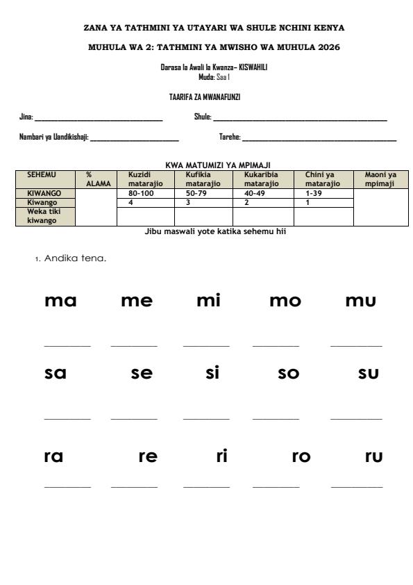 Page 1 – PP1 Kiswahili August 2026 Holiday Assignment – Kenyaplex