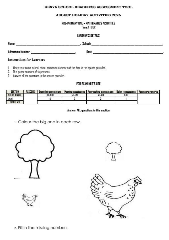 Page 1 – PP1 Mathematics Activities August 2026 Holiday Assignment – Kenyaplex