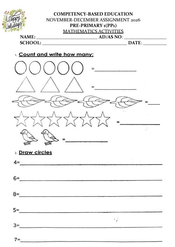 Page 1 – PP1 Mathematics December 2026 Holiday Assignment – Kenyaplex