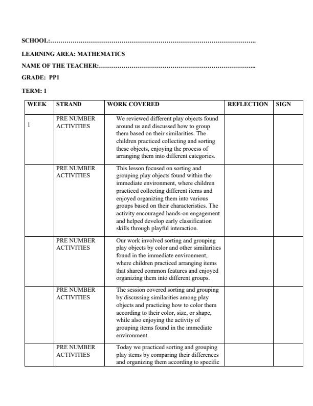 Page 1 – PP1 Mathematics Records of Work Term 1 – Kenyaplex