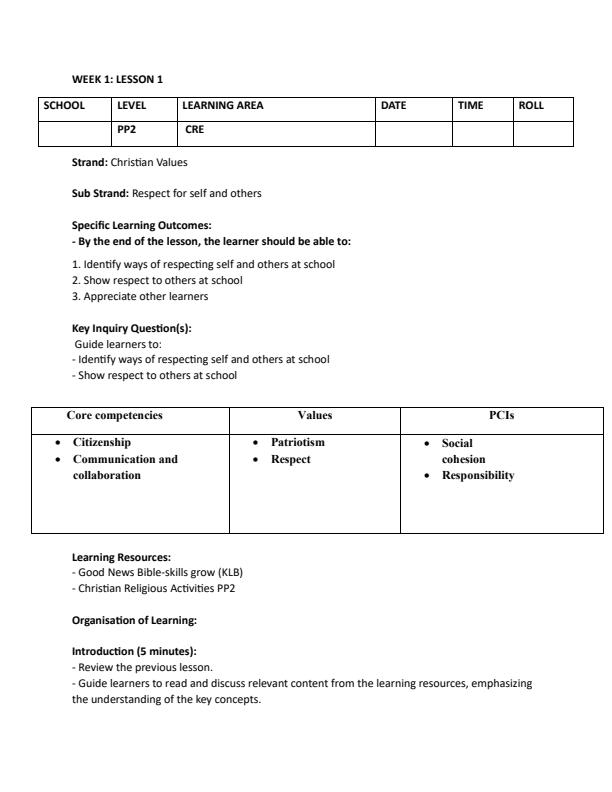 Page 1 – PP2 CRE Lesson Plans Term 3 - KLB Skillgrow – Kenyaplex