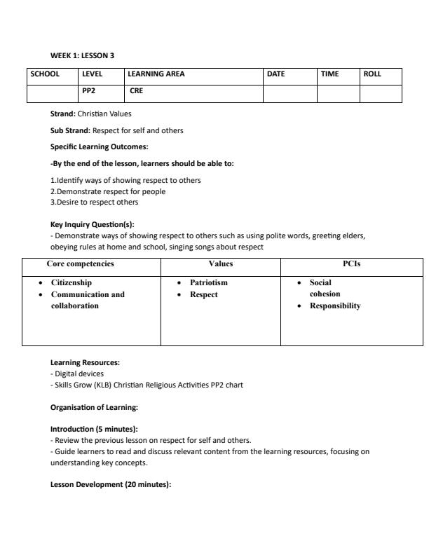 Page 5 – PP2 CRE Lesson Plans Term 3 - KLB Skillgrow – Kenyaplex