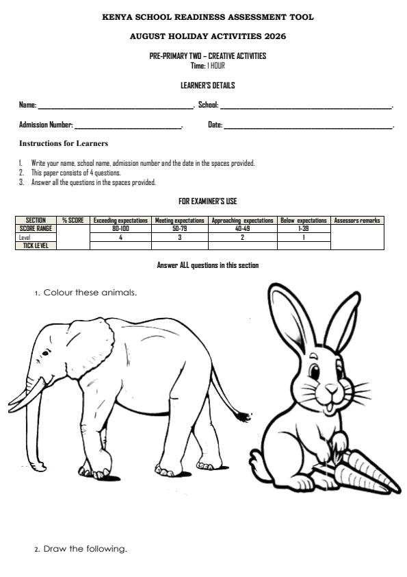 Page 1 – PP2 Creative Activities August 2026 Holiday Assignment – Kenyaplex