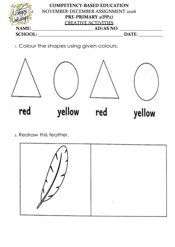 Page 1 – PP2 Creative Activities December 2026 Holiday Assignment – Kenyaplex