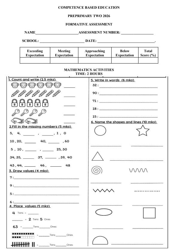 Page 1 – PP2 Mathematics Activities April 2026 Holiday Assignment – Kenyaplex