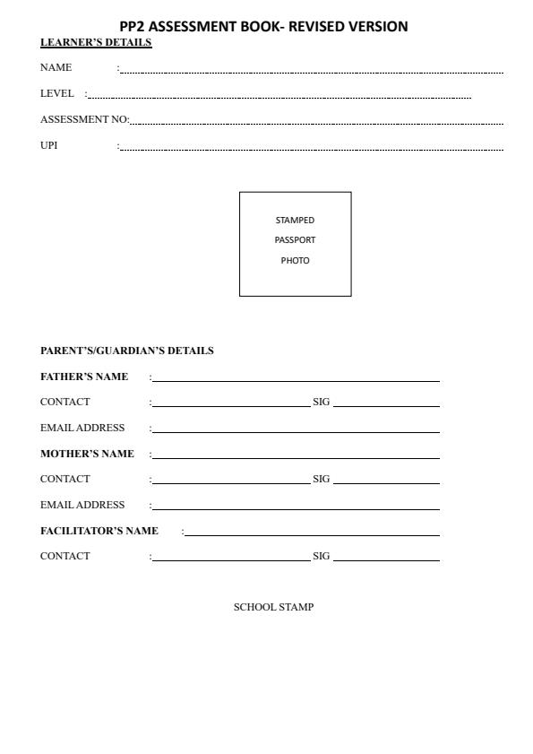 Page 1 – PP2 Rationalized Assessment Report Booklet – Kenyaplex