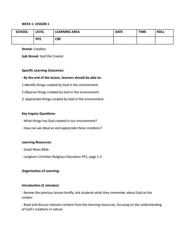 Page 1 – PP2 Rationalized CRE Lesson Plans Term 1 – Kenyaplex