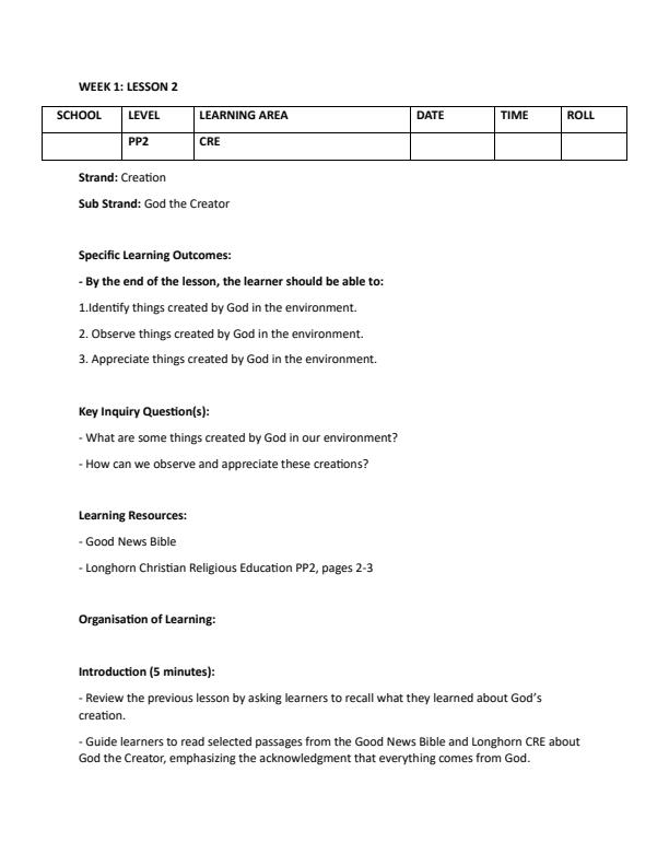 Page 4 – PP2 Rationalized CRE Lesson Plans Term 1 – Kenyaplex