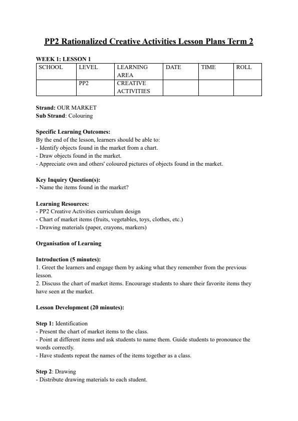 Page 1 – PP2 Rationalized Creative Arts Lesson Plans Term 2 – Kenyaplex