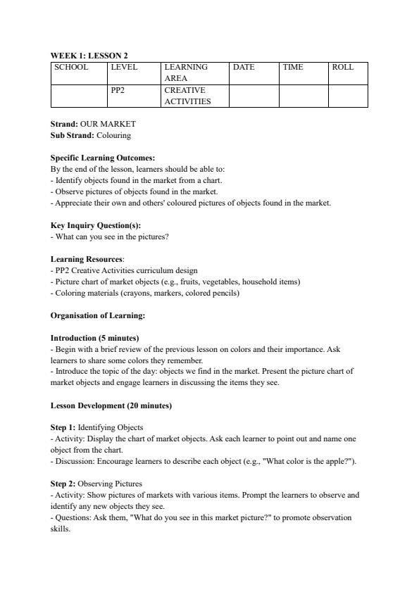 Page 3 – PP2 Rationalized Creative Arts Lesson Plans Term 2 – Kenyaplex