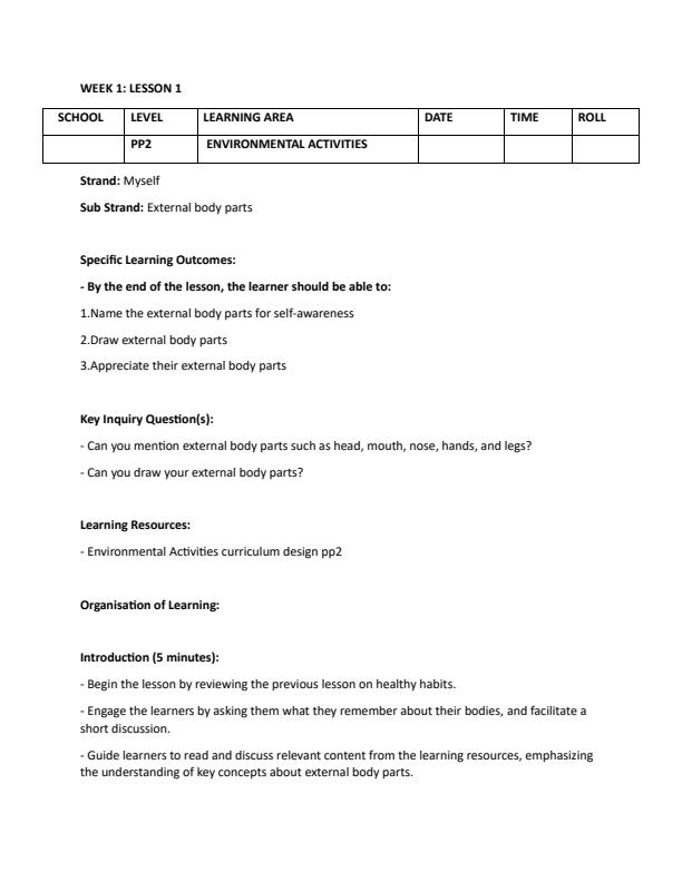 Page 1 – PP2 Rationalized Environmental Activities Lesson Plans Term 1 – Kenyaplex